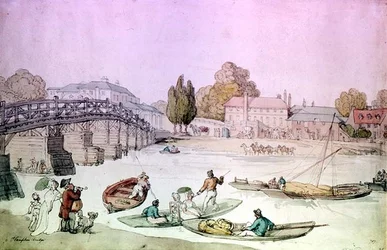 Ponte di Hampton con barche e chiatte